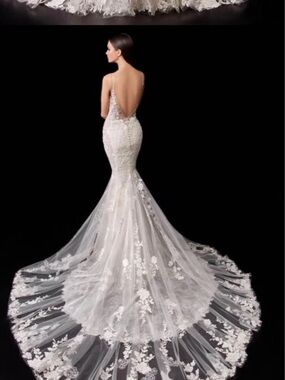 Elegant White Lace Mermaid Wedding Dress with Long Train Enzoani